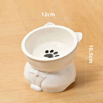 ♥Cat Dog Food Water Bowl-Raised Pet Feeder with Non-Slip Base & Paw Print Design,Neck Protection Bowl for Small Medium Pets