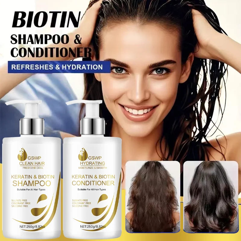 GSWP Large capacity Keratin Biotin Shampoo Conditioner Set: Rich lather, controls frizz, leaves hair smooth and shiny, 250g+250g