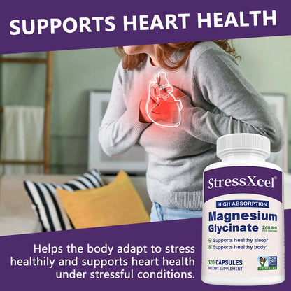 Magnesium Glycine Supplement with High Absorption Rate Supports Sleep, Muscle, Heart, Nerve Health, and Boosts Energy