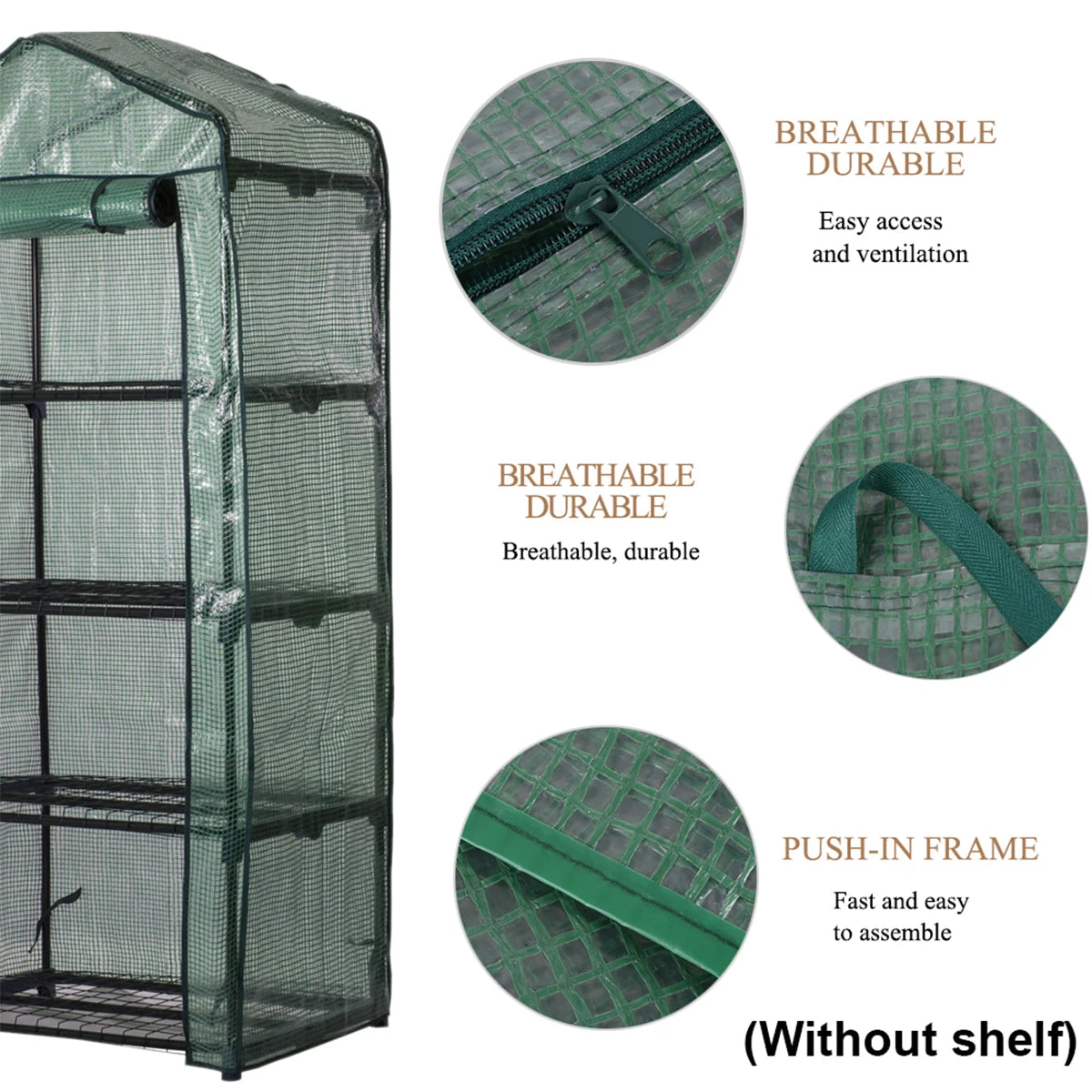 4 Tier Mini Garden Greenhouse Cover Replacement Cover with Roll-up Zipper Door Water resistant hyaline plant Flowers and Vegetab