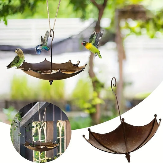 1pc Outdoor Hanging Bird Feeder Tray Umbrella-shaped Iron Feeder & Water Bowl for Garden Courtyard Backyard Hummingbird Feeder