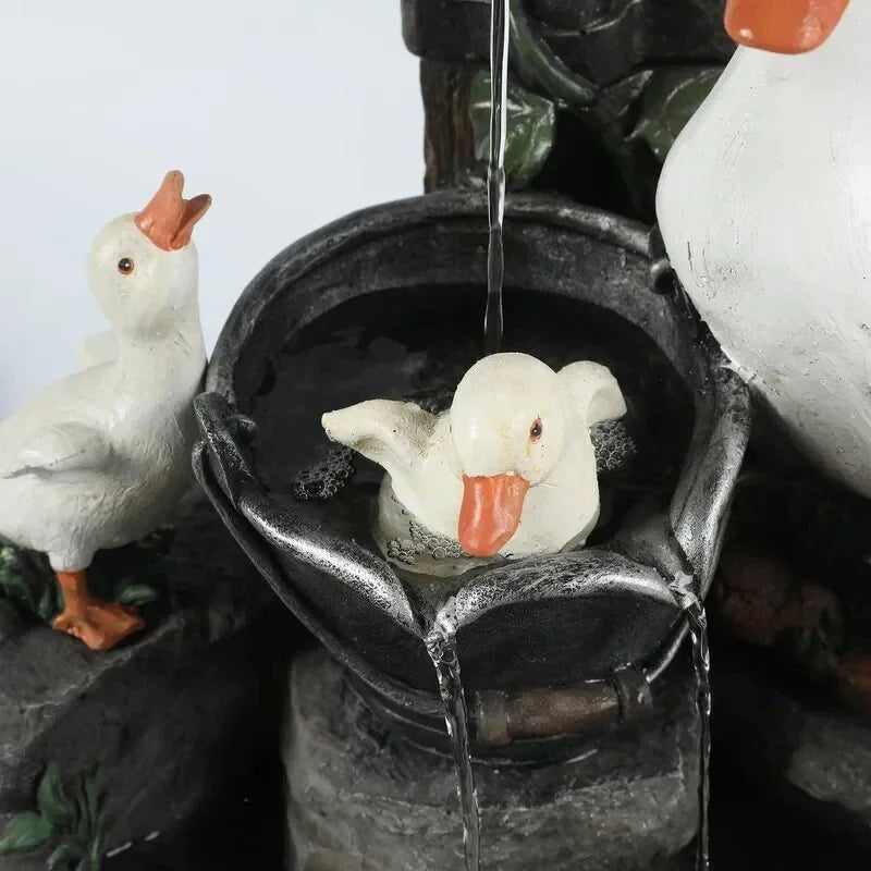 Yard Decor Outdoor For Power Simulation Statue Figurine Landscape Animal Squirrel Fountain Solar Decoration Garden Resin Duck