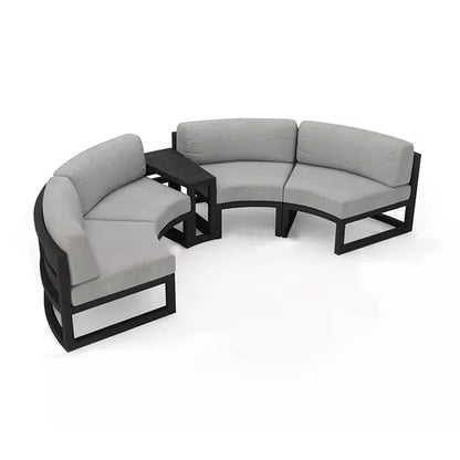 360° Round Outdoor Sofa Set - Deep Grey Aluminum Patio Furniture, Waterproof for Garden and Balcony