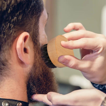 Boar Bristle Beard Brush – Portable Round Beechwood Brush for Men's Beard Care, Hair Styling & Grooming