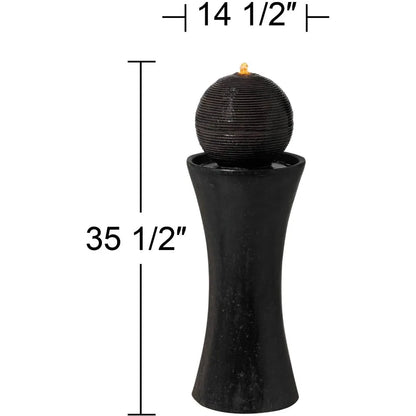 Dark Sphere Modern Zen Outdoor Floor Water Fountain 30" High with LED Light Bubbler Pillar for Garden Patio Backyard Deck Home L