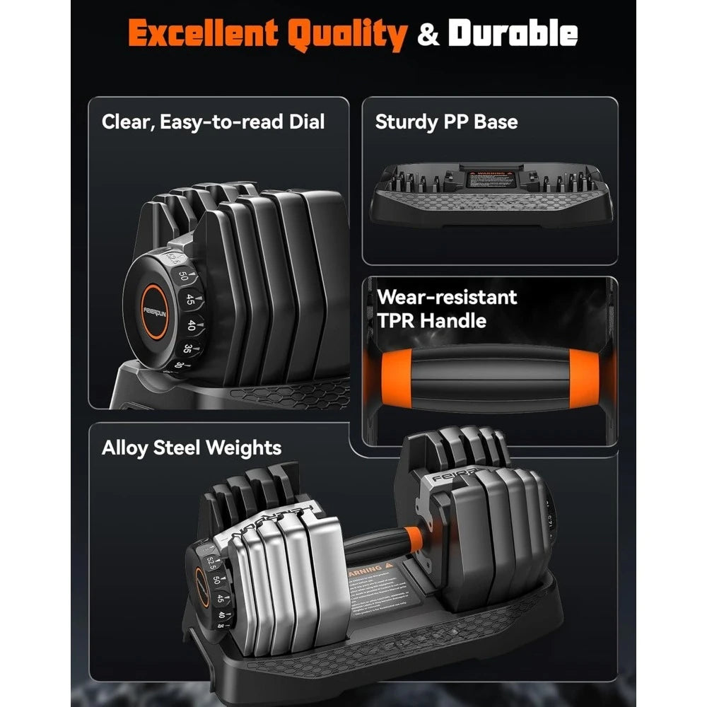 DB1 Quick Adjustable Dumbbell Set, 15-in-1 Weight Set Dumbbells 105lb/52.5lb with Storage Box, Quick Adjust Free, Customized