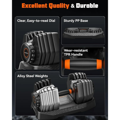 DB1 Quick Adjustable Dumbbell Set, 15-in-1 Weight Set Dumbbells 105lb/52.5lb with Storage Box, Quick Adjust Free, Customized