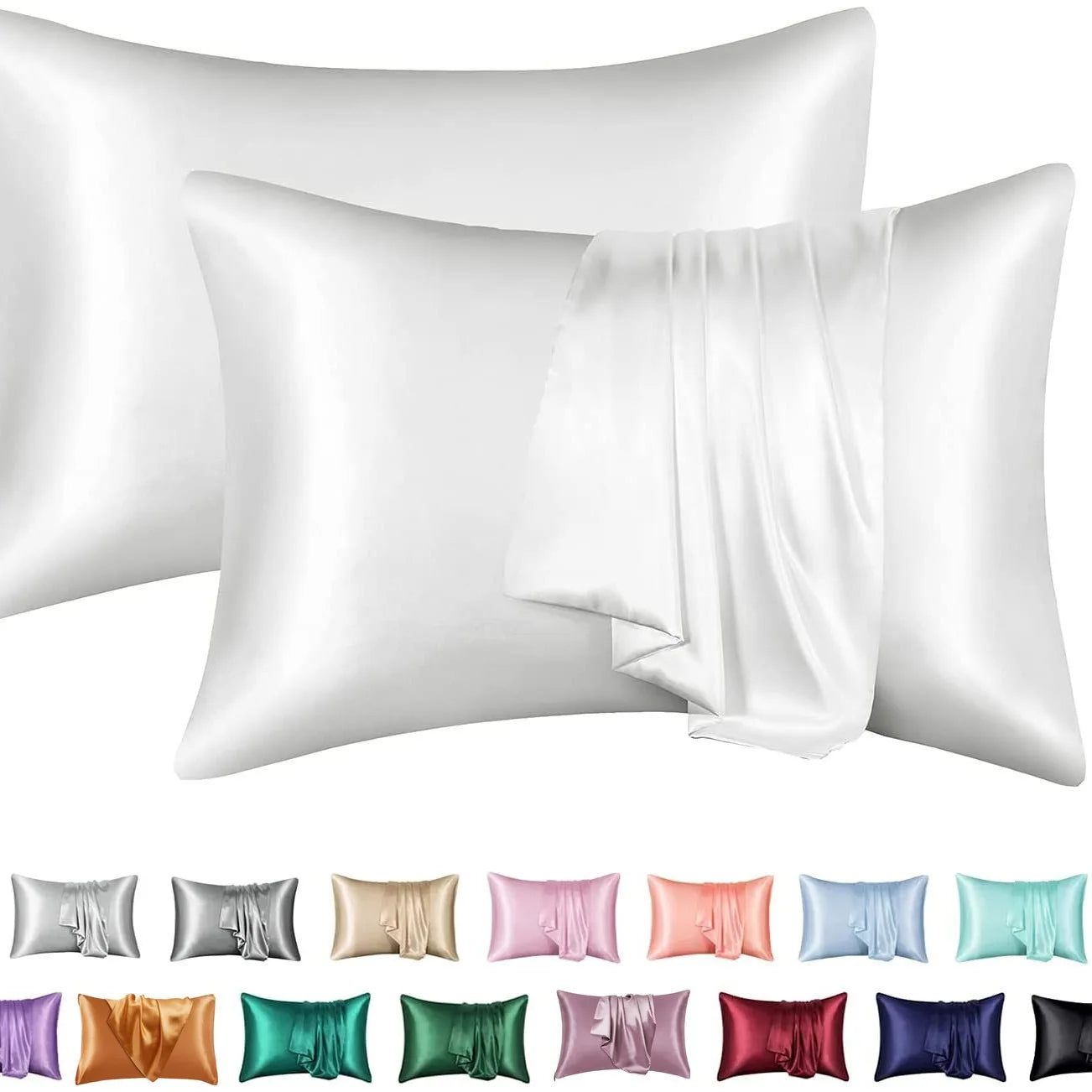2pcs Satin Pillowcase for Skin and Hair, Satin Pillow Cases Set of 2 Soft Breathable Smooth Cooling Pillow Covers for Sleeping