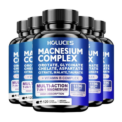 Magnesium Complex 1000mg Supplement, with Vitamins C, E, B1, B2, B6, B12, Chelated Magnesium Glycinate, Malate, Taurate &Citrate