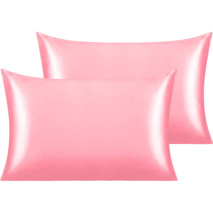 Satin Pillowcase for Hair and Skin Care Standard Queen Washable Pillow Covers Set of 2 with Envelope Closure Gifts for Women Men