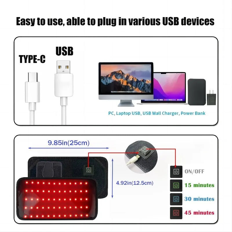 Infrared Light Therapy Pad for Body 72 LEDs Red Light Belt  Fatigue Deep Therapy for Back Knee Hands Feet Relief Pain Relief