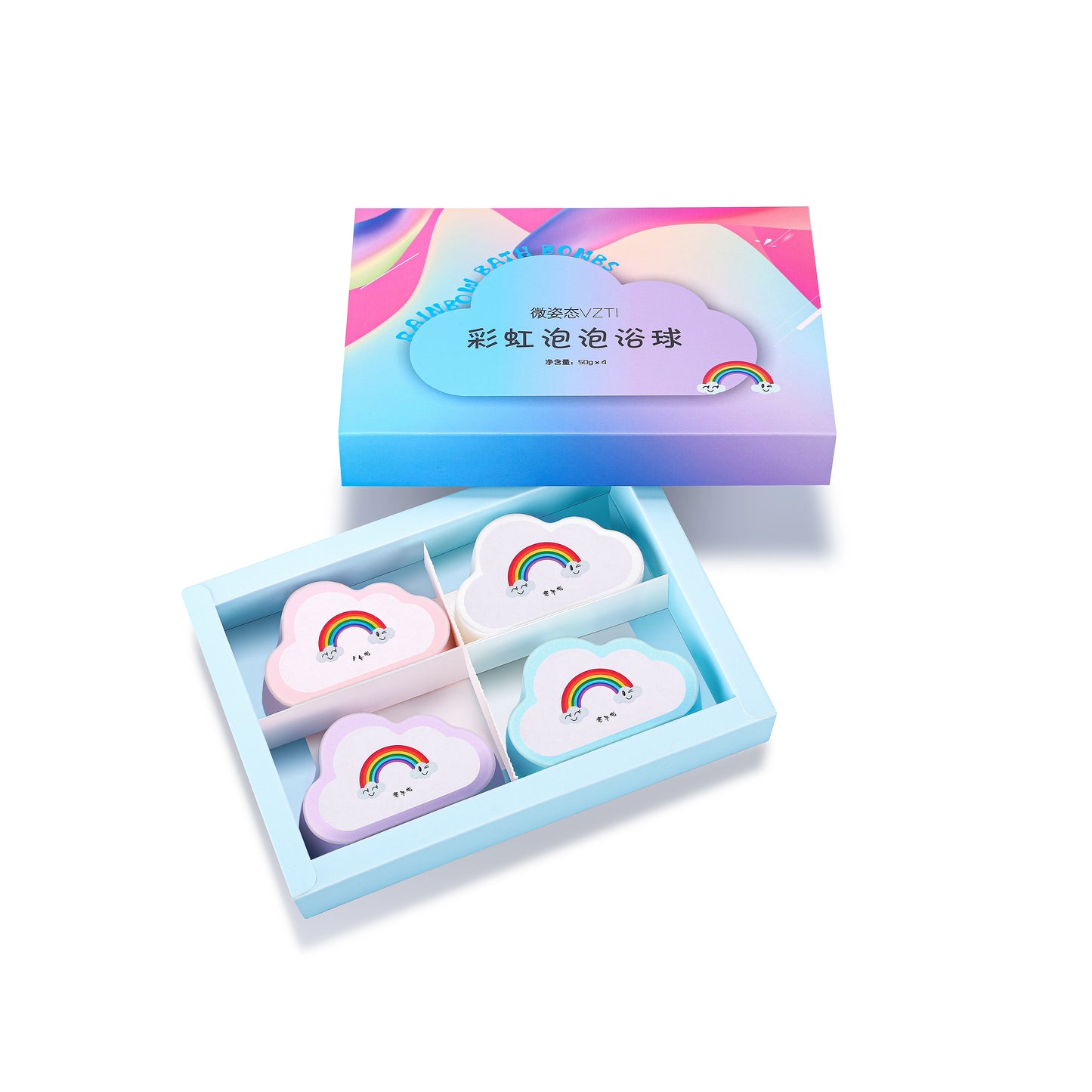 Rainbow cloud bath aromatherapy ball, children's bath cleaning bathtub, bath essential oil 45g, bubble bombs, 4-pack