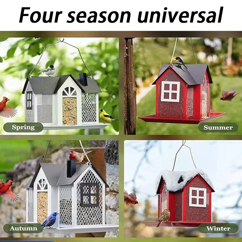 Outdoor Hanging Bird Feeder Iron Rain/Wind-Proof Bird Feeder Outside Garden Yard Large-Capacity Birds Food Feeders Pet Supplies