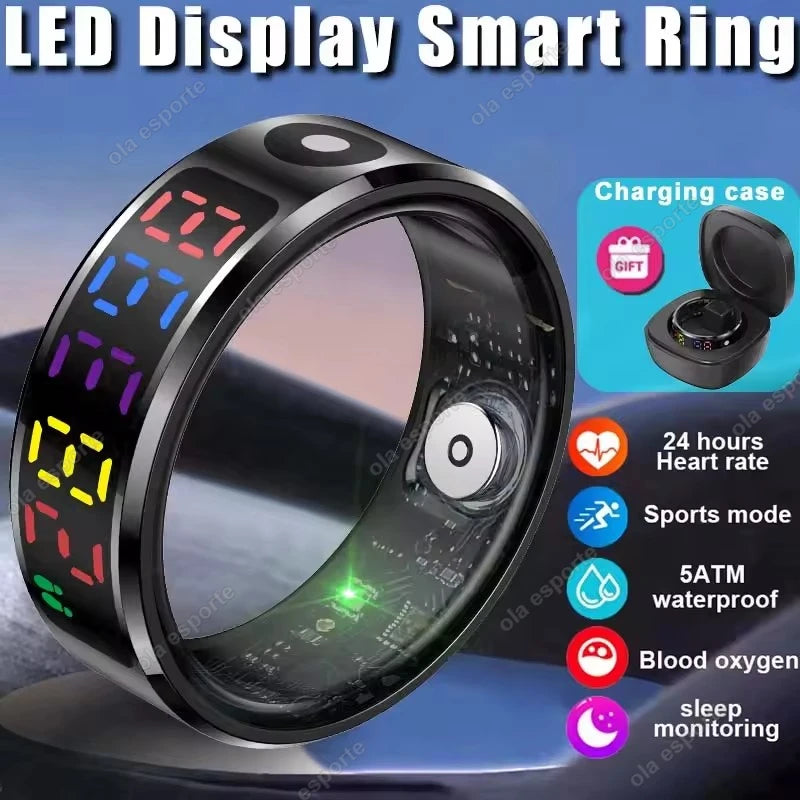 2025 New SR08 Smart Ring LED Display Screen Heart Rate Gesture Sweep Video Sleep Monitor 5ATM Waterproof Fitness Tracker Rings