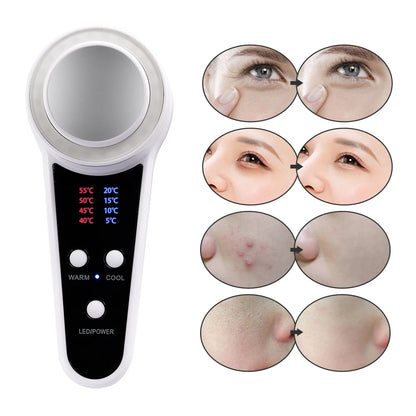 3 Colors LED Photon Therapy Hot Cold Hammer Cryotherapy Calm skin Warm Ice Heating Facial Machine Skin Lifting Tighten Device