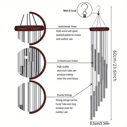 12 Tubes Rotating Solid Wood Aluminum Pipe Wind Chime Waterproof 12 Pipe Classic Matching Music Wind Chime Home Decoration 2025