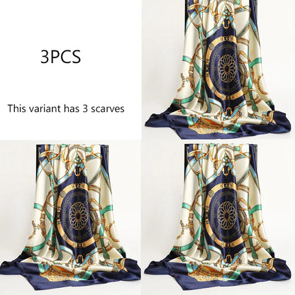 Handkerchiefs Hair Silk Scarf 90*90cm Print Satin Big Square Silk Scarves Shawls for Women Luxury Brand Designer Hijab Headband