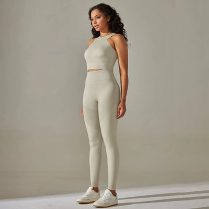 Women Yoga Set Sports Suit Sports Vest Gym Leggings 2Pcs Suit Seamless Workout Clothes Sportswear Running Fitness Tracksuit