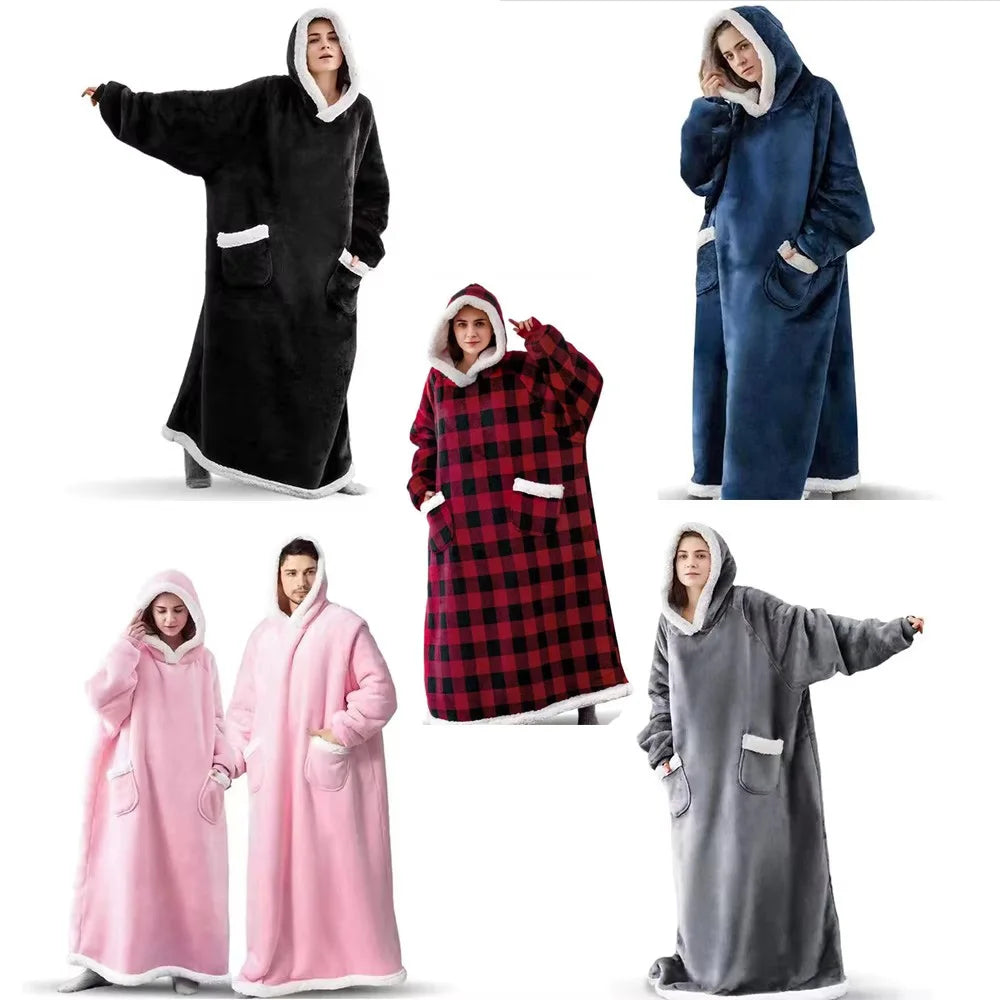 180cm Long Winter Blanket With Sleeves Plush Fleece Wearable Sofa Hooded Blanket Adult Soft Warm Flannel Weighted TV Blankets Ho