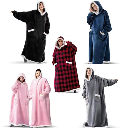 180cm Long Winter Blanket With Sleeves Plush Fleece Wearable Sofa Hooded Blanket Adult Soft Warm Flannel Weighted TV Blankets Ho