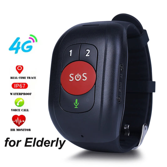 Elderly 4G SOS GPS Watch GPS Tracking Wristband Bracelet Emergency Alarm GPS Tracking Heart Rate Blood Pressure Monitor