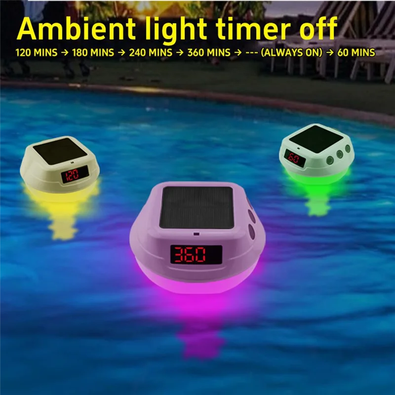 Digital Pool Thermometer Floating With Easy Read Solar Panel, LED Screen, IP68 Waterproof And RGB Light For Swimming Poolsabkw