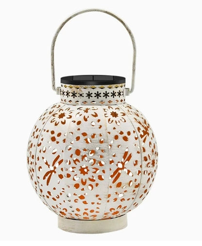 Outdoor Garden Landscape Decoration Solar Lights LED Metal Waterproof Round Lantern Lights Hanging Hollow Projection Lights IP65