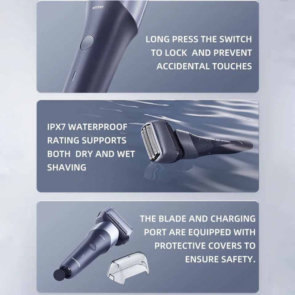 Panasonic Electric Razor for Men, Wet/Dry Electric Shaver with 3-Blade Cutting System, Ergonomic Handle and USB-C Charging