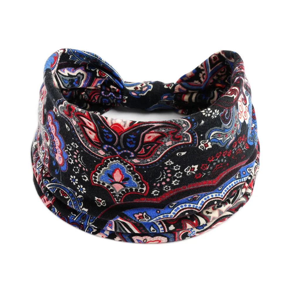 Boho Headbands Wide Knot Hair Scarf Floral Print Hairband Stretch Turban Headwrap Cotton Head Band Fashion Accessories for Women