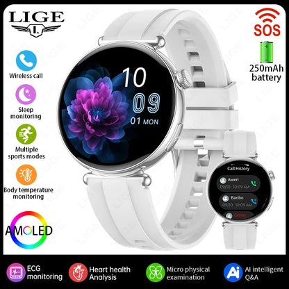 LIGE ECG Smart Watch For Women AMOLED Blood Uric Acid Lipid AI-GPT Heart Rate Sleep Health Monitor SOS Bluetooth Call Smartwatch