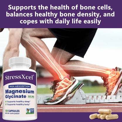 Magnesium Glycine Supplement with High Absorption Rate Supports Sleep, Muscle, Heart, Nerve Health, and Boosts Energy