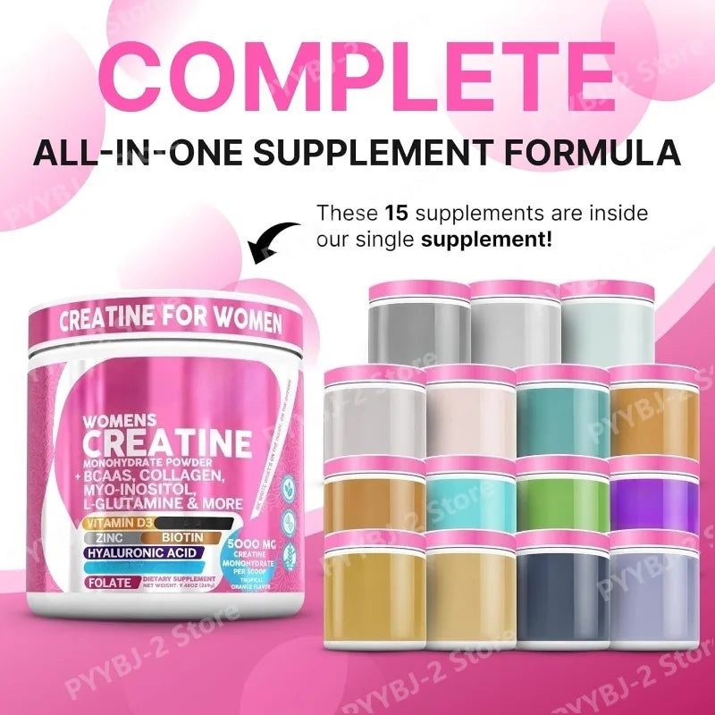 Woman Creatine Powder 300g Contain Creatine Monohydrate, BCAA & Amino Acids for Daily Health, Nutrition, and Workout Support