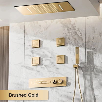 Luxury gun gray brass shower system with ceiling design Hidden LED digital display Dual control of Hot & Cold  bathroom Faucet