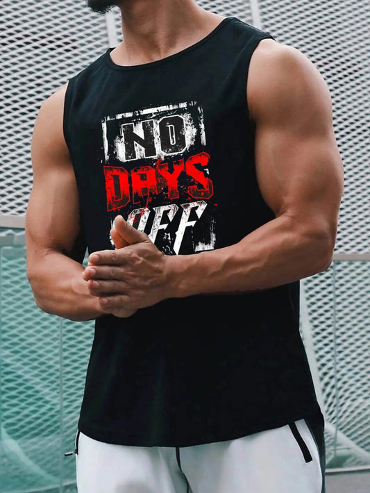Men's 100% Pure Cotton Sleeveless "NO DAYS OFF" Letter Print - Breathable Casual Summer Top Vest  Tank Top Men