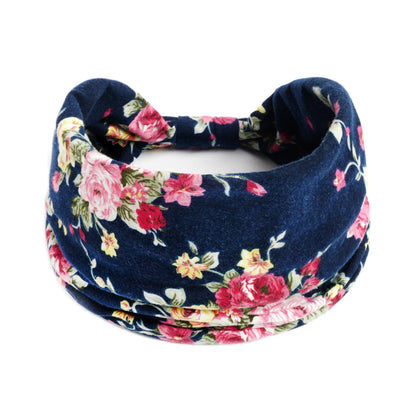 Boho Headbands Wide Knot Hair Scarf Floral Print Hairband Stretch Turban Headwrap Cotton Head Band Fashion Accessories for Women