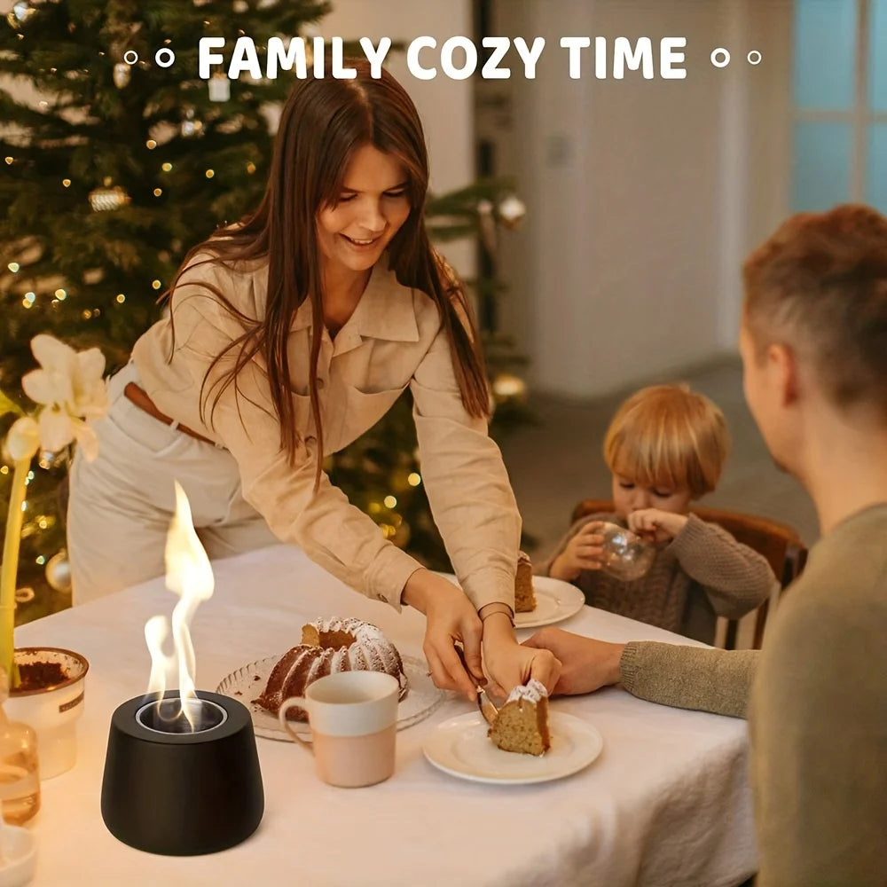 Portable Tabletop Metal Stove, Cylinder Fire Pit - Cast Iron/Ceramic Indoor/Outdoor Fireplace, Low Smoke Burning System