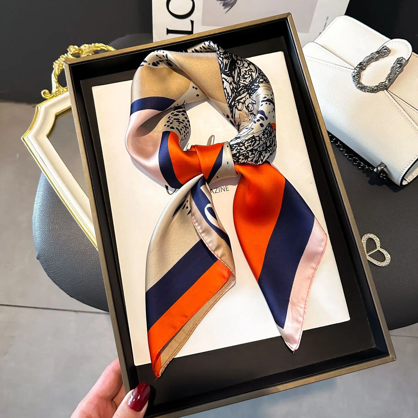 Luxury Silk Shawl Square Scarf for Women Satin Fashion Wraps Neckerchief Female Hair Bands Ribbon Headband Bandana 70X70CM