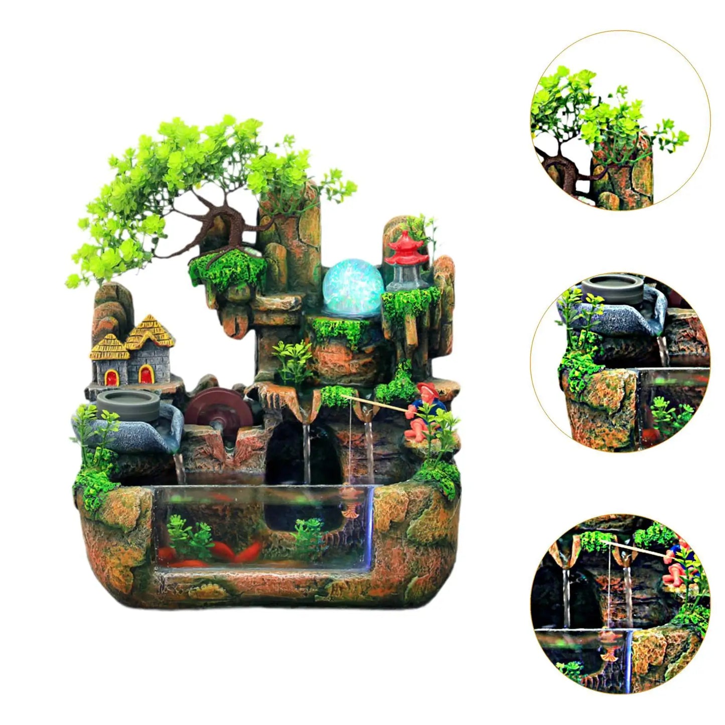 Tabletop Water Fountain Rockery Landscape Waterfall Zen Meditation Bonsai Feng Shui Decor for Yoga Living Room Indoor Relaxation