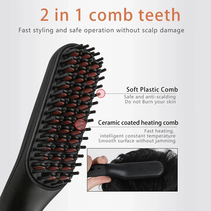 Electric Beard Heated Brush Kit Hair Straightener Straightening Men Quick Styler  Beard Comb Electric Comb For Hair