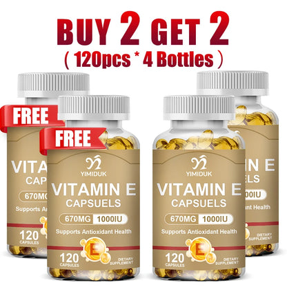 Buy 1 Get 1 Free! Vitamin E 670mg Capsules, Support Skin & Heart Health, Moisturizes from Within, Reduces Scars & Promotes Shine