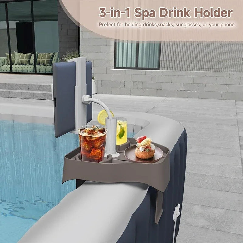 3-in-1 Adjustable Hot Tub Tray Table Pool Cup Holder Phone Holder Attachable for Spa Wall Bathtub for Drinks Beverages Outdoor