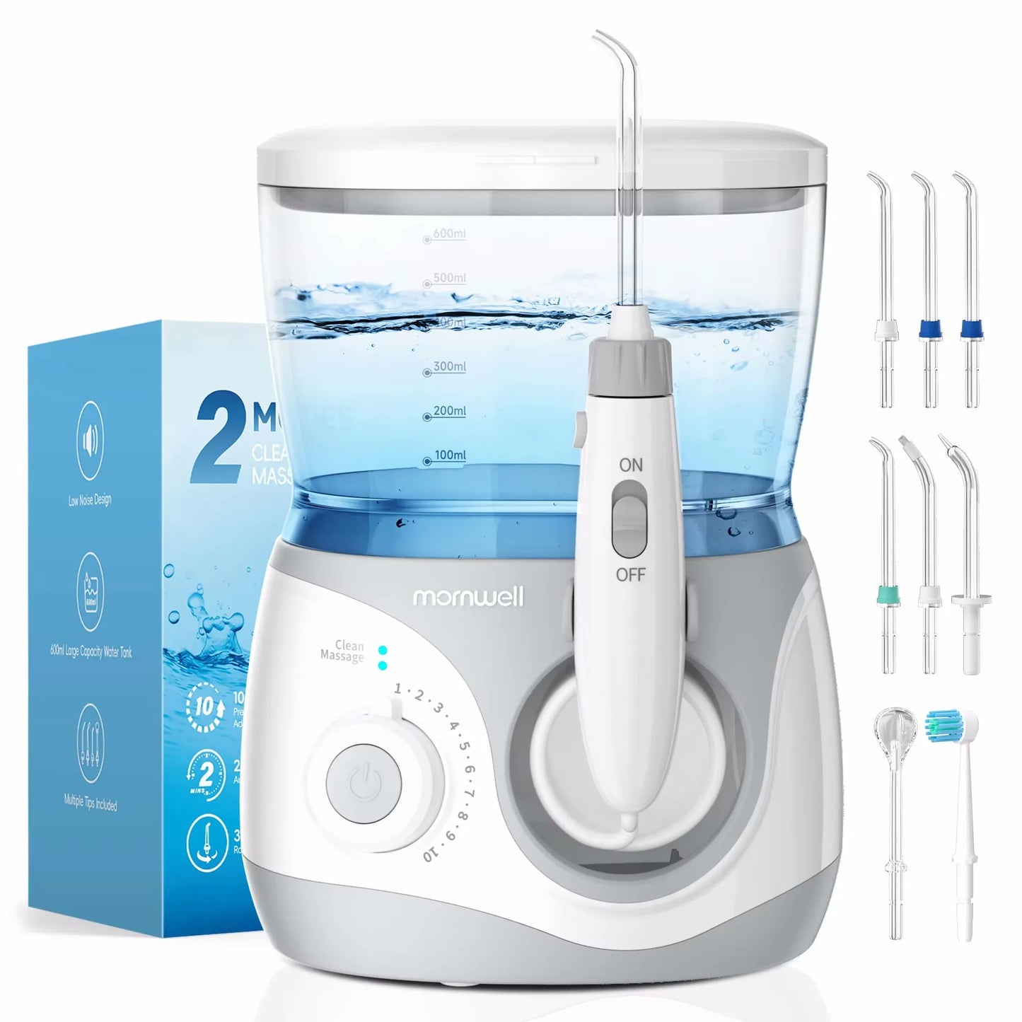 Oral Water Flosser for Kids/Adults, Countertop Water Floss with 10 Pressures & 6 Tips, 600ml Water Flosser for Family