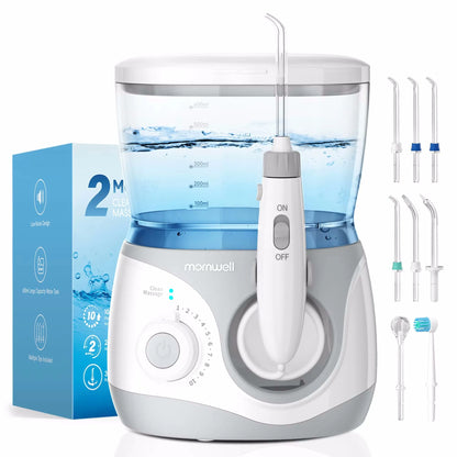 Oral Water Flosser for Kids/Adults, Countertop Water Floss with 10 Pressures & 6 Tips, 600ml Water Flosser for Family