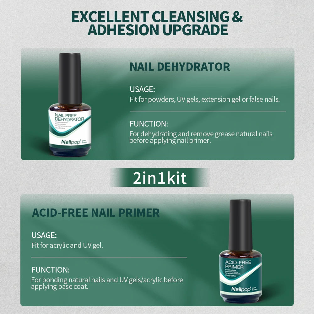 Nail Dehydrator and Primer Acid Free Natural Nail Prep Dehydrate Bond Primer Bonding Polish Soft Nails Tips Gel Nail Supplies