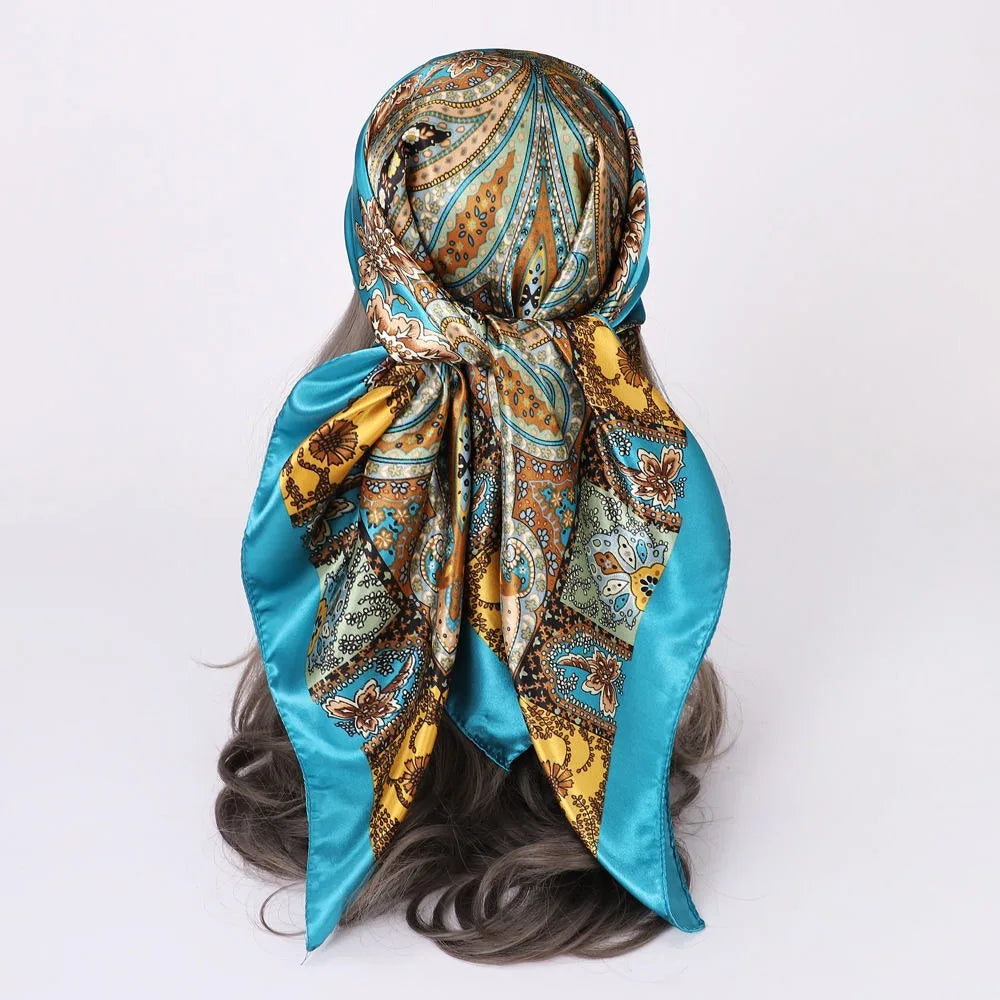 Head Scarf Women Pirate Costume Accessories Silk Red Bandana for Hair Wrapping Soft Neckerchief Silk Foulard Satin