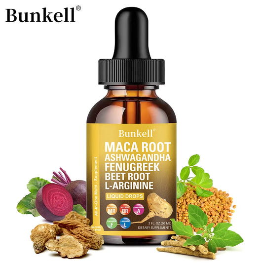 Organic Maca Root Liquid Drops with Ashwagandha, Fenugreek, Beet Root and L-Arginine Liquid Multivitamin for Women and Men