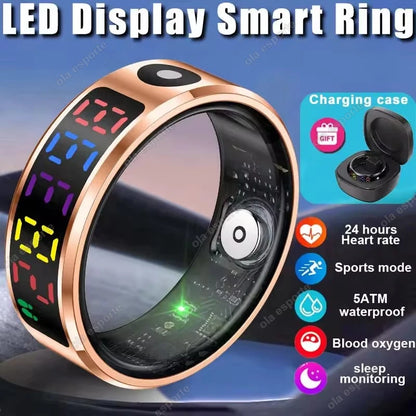 2025 New SR08 Smart Ring LED Display Screen Heart Rate Gesture Sweep Video Sleep Monitor 5ATM Waterproof Fitness Tracker Rings