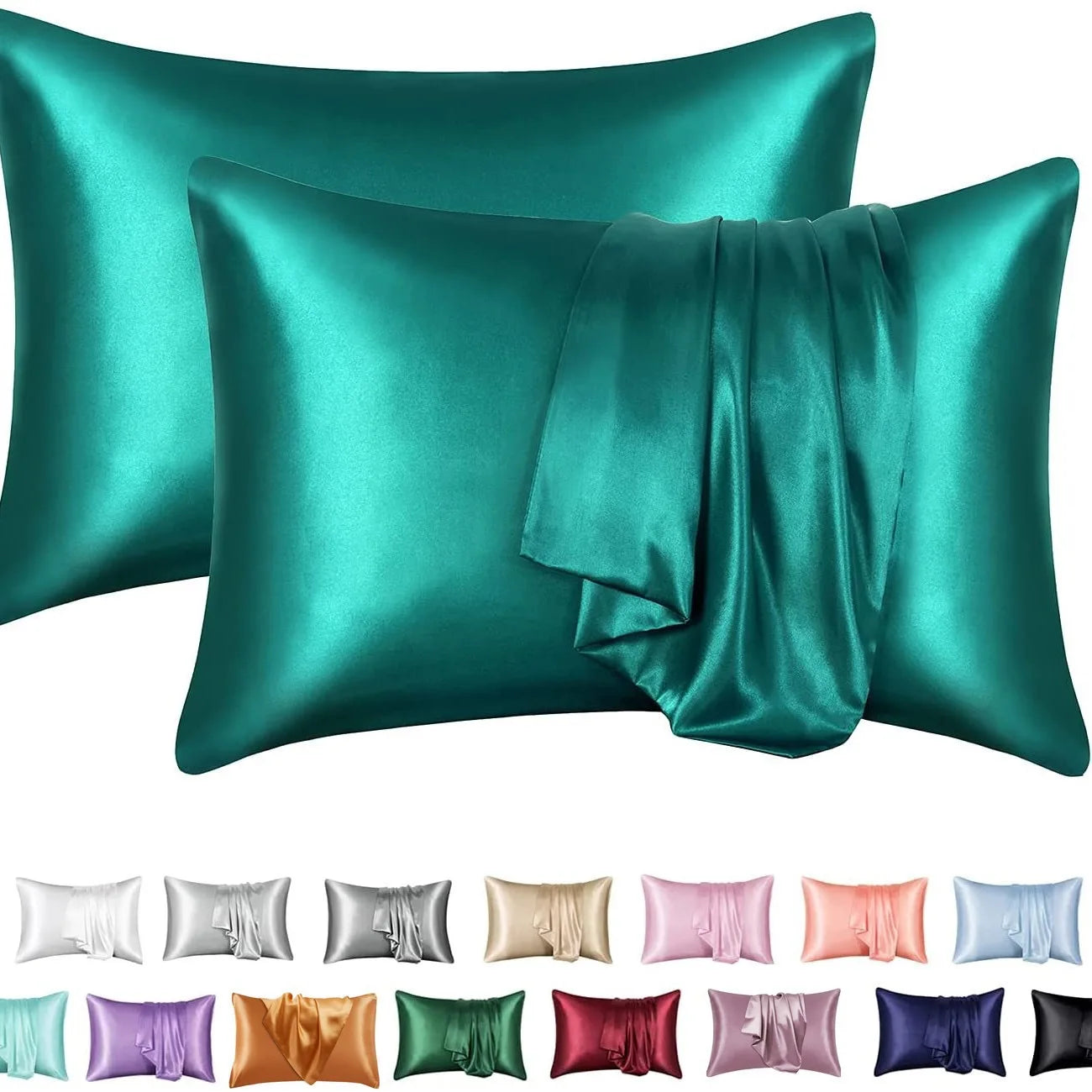 2pcs Satin Pillowcase for Skin and Hair, Satin Pillow Cases Set of 2 Soft Breathable Smooth Cooling Pillow Covers for Sleeping