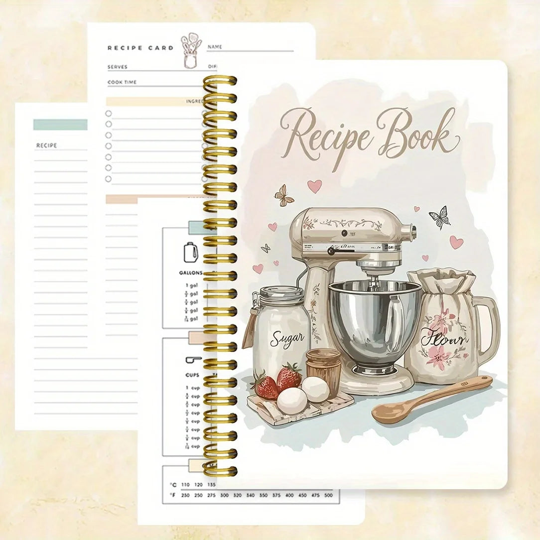 A printed cover notebook with recipe book illustrations and ingredient illustrations,for cooking enthusiasts,cooking plan record