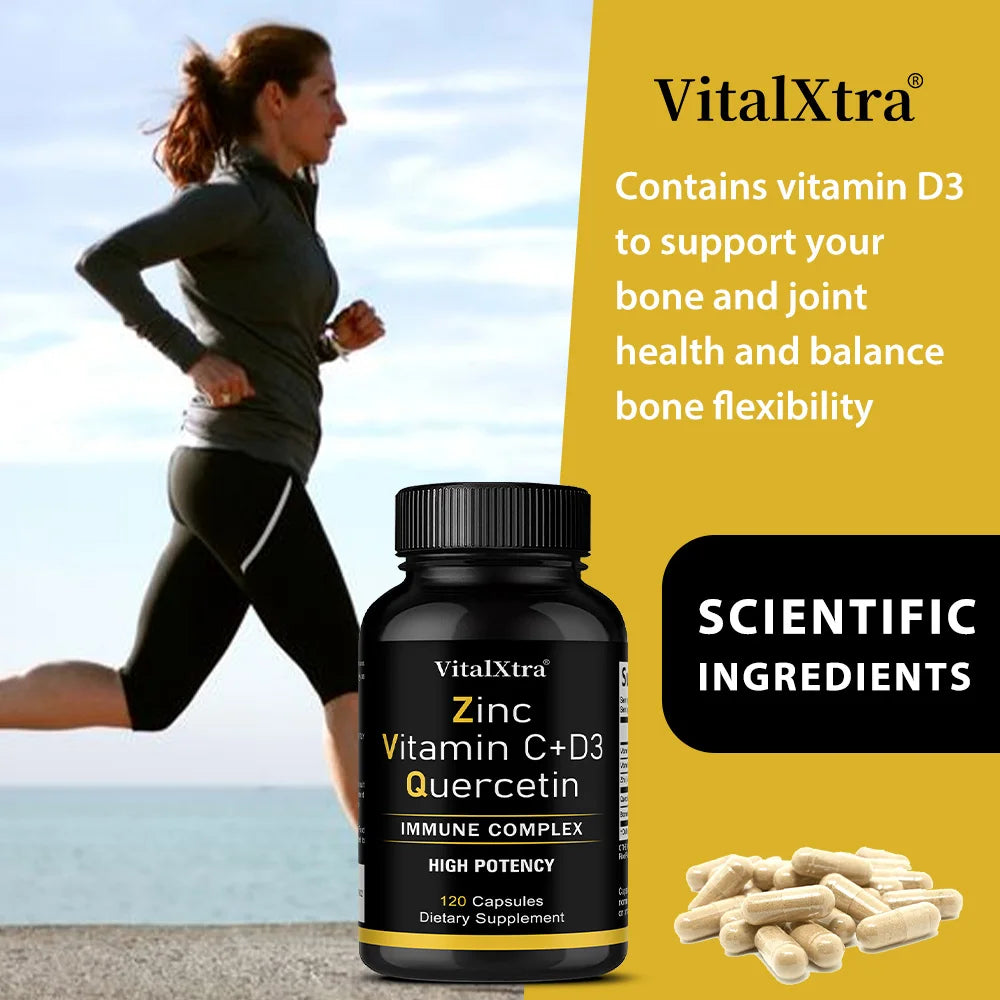 Zinc Quercetin 500 Mg with Vitamin C, Vitamin D3, and Bromelain, A High Potency Immune Support Supplement